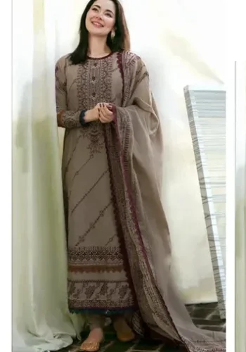 Afsana Premium Dhanak 3 Piece Embroidered Suit with Digital Wool Shawl – Winter 2025 Collection by sarastore.pk