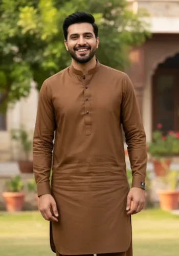 Zrafat Caramel Brown Wash & Wear Men’s Unstitched Suit 2026 Warm Tone Fabric Pakistan