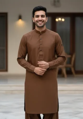 Zrafat Coffee Brown Wash n Wear Men’s Unstitched Suit 2026 Premium Quality Fabric Pakistan