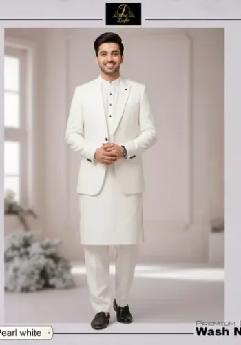 Zrafat Pearl White Wash n Wear Men’s Unstitched Suit 2026 Premium Quality Fabric Pakistan