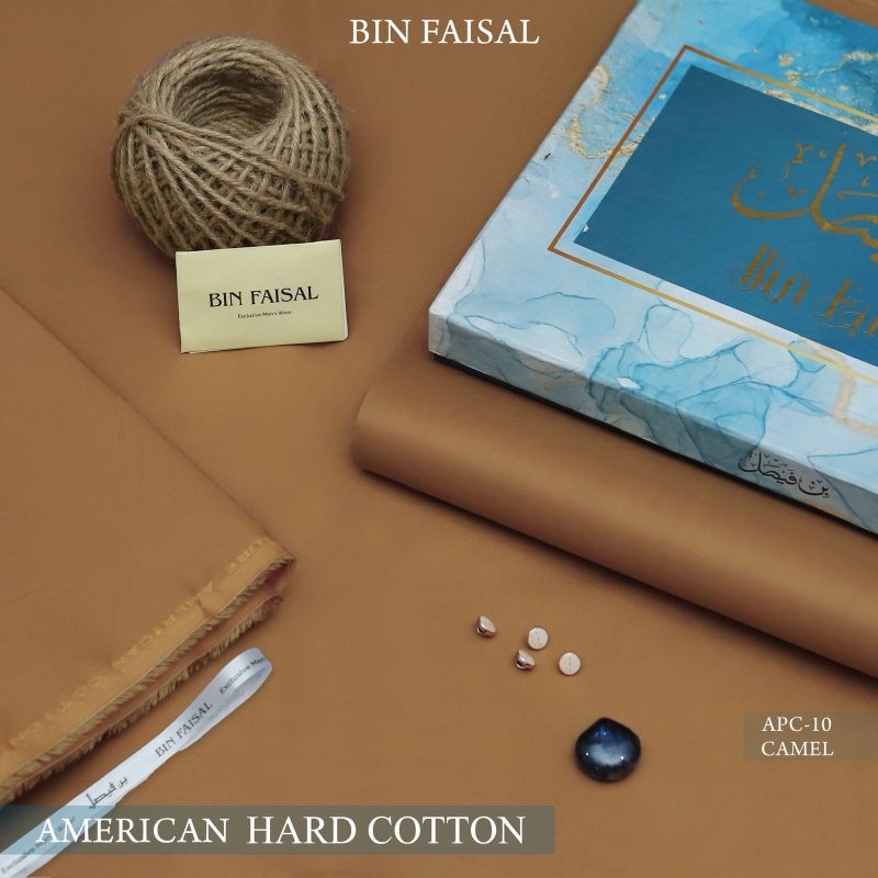 Bin Faisal Summer Collection 2026 Elite Gold American Polo Cotton suit cutting with branded box sarastore.pk