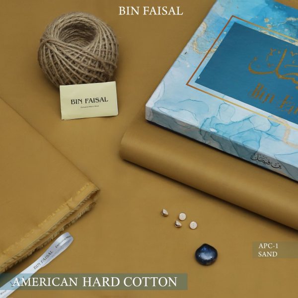 Bin Faisal Summer Collection 2026 Elite Gold American Polo Cotton suit cutting with branded box sarastore.pk