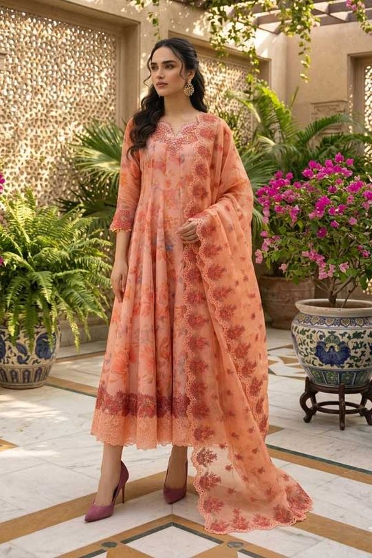 Baroque Eid lawn 3pc unstitched suit 2026 digital printed lawn 90/88 with chiffon dupatta price in Pakistan sarastore.pk