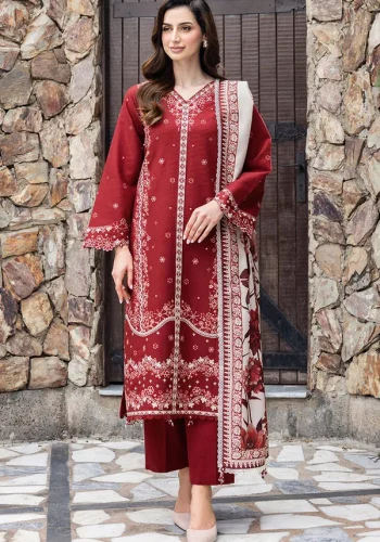 Farasha Airjet Lawn 9070 Code SS-FR-LPD-9028 embroidered lawn suit with digital print voil dobby dupatta sarastore.pk