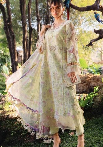 Maria B Lawn & Chiffon Chikankari Laser Work 3PCS Unstitched Suit Summer 2026 with chiffon dupatta sarastore.pk