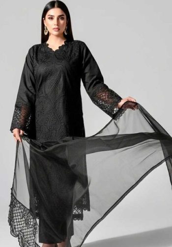 Shanzay Black Airjet Lawn 90/70 Code SS-SZ-CND-9031 embroidered suit with cotton net dupatta sarastore.pk