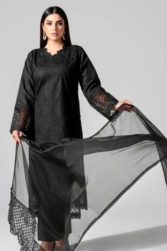 Shanzay Black Airjet Lawn 90/70 Code SS-SZ-CND-9031 embroidered suit with cotton net dupatta sarastore.pk