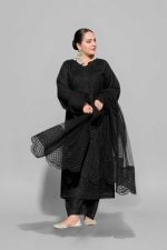 Shanzay Black Airjet Lawn 90/70 Code SS-SZ-CND-9031 embroidered suit with cotton net dupatta sarastore.pk