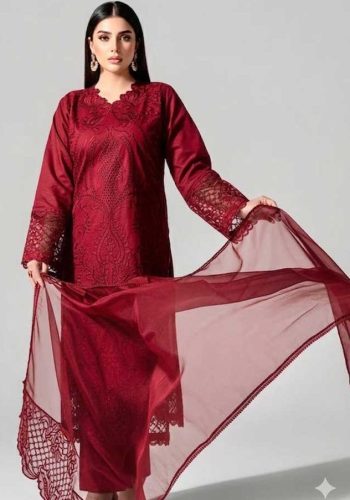 Shanzay Red Airjet Lawn 90/70 Code SS-SZ-CND-9031 embroidered suit with cotton net dupatta sarastore.pk