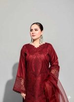 Shanzay Red Airjet Lawn 90/70 Code SS-SZ-CND-9031 embroidered suit with cotton net dupatta sarastore.pk