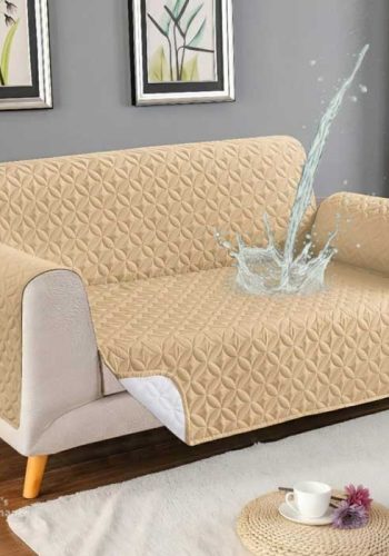 Beige Waterproof Cotton Quilted Sofa Cover for Home Use