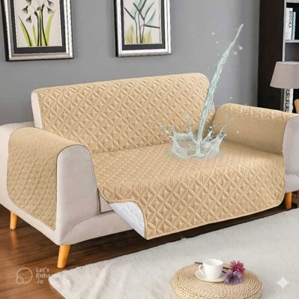 Beige Waterproof Cotton Quilted Sofa Cover for Home Use