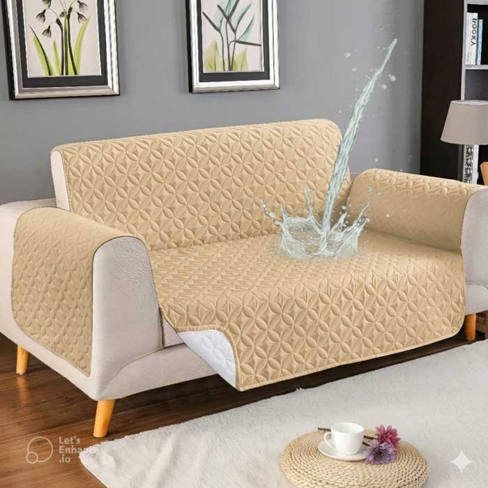 Beige Waterproof Cotton Quilted Sofa Cover for Home Use
