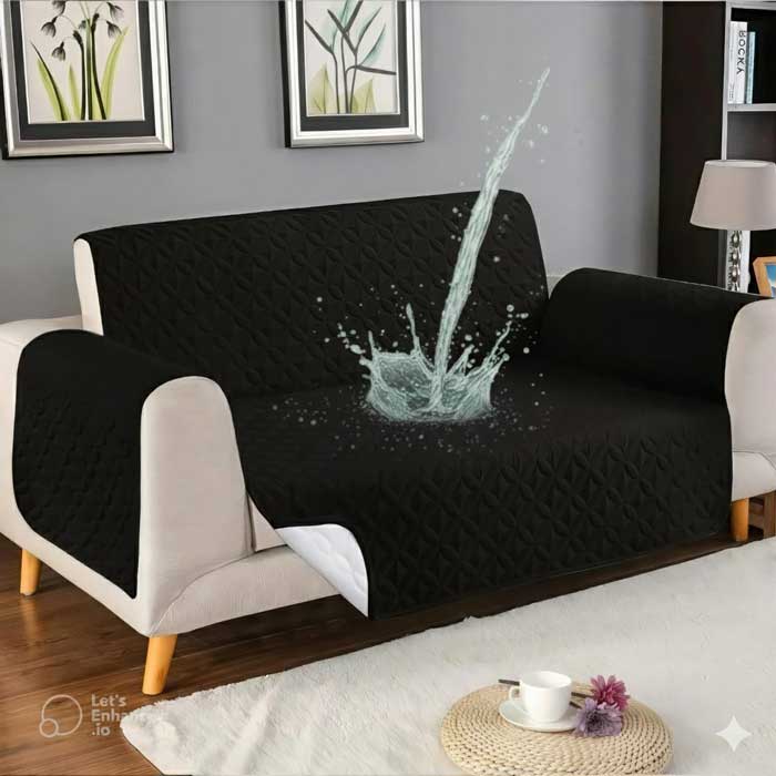 Black Waterproof Sofa Cover 4 Layer Quilted Anti Slip Sofa Cover Price in Pakistan