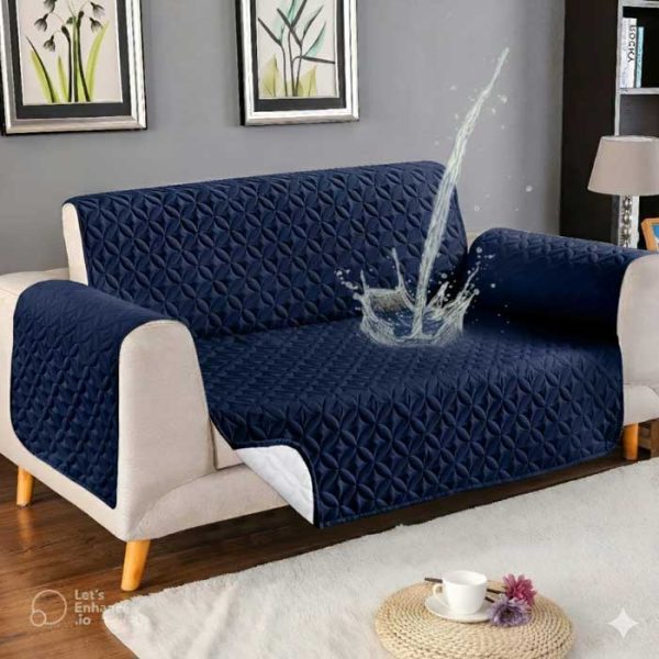 Blue Waterproof Ultrasonic Sofa Cover 4 Layer Quilted Anti Slip Sofa Cover Price in Pakistan