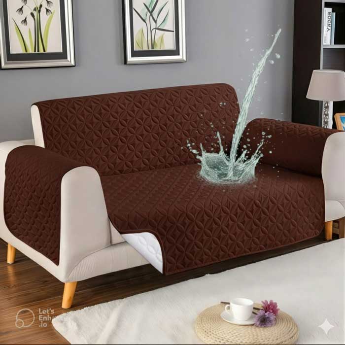 Dark Brown Waterproof Ultrasonic Sofa Cover 4 Layer Quilted Anti Slip Sofa Cover Price in Pakistan