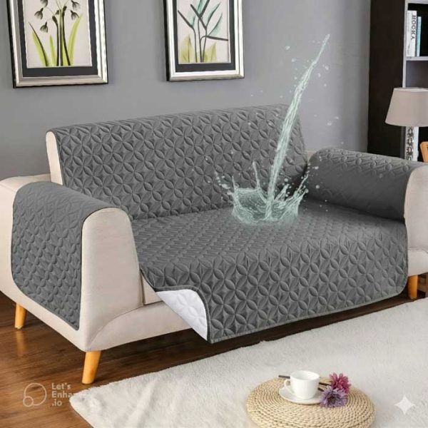 Grey Waterproof Ultrasonic Sofa Cover 4 Layer Quilted Anti Slip Sofa Cover Price in Pakistan