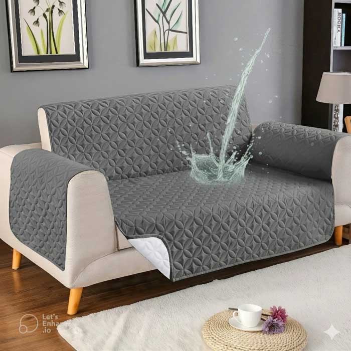 Grey Waterproof Ultrasonic Sofa Cover 4 Layer Quilted Anti Slip Sofa Cover Price in Pakistan