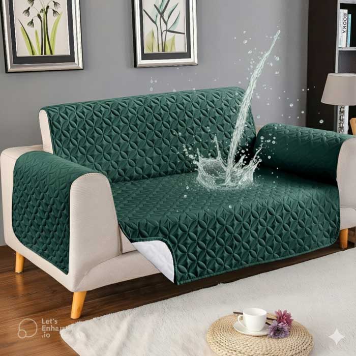 Green Waterproof Sofa Cover 4 Layer Quilted Anti Slip Sofa Cover Price in Pakistan