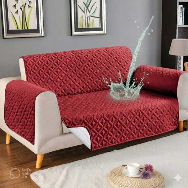 Maroon Waterproof Ultrasonic Sofa Cover 4 Layer Quilted Anti Slip Sofa Cover Price in Pakistan