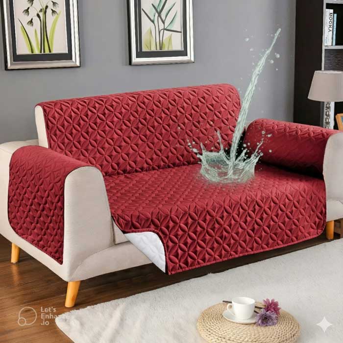 Maroon Waterproof Ultrasonic Sofa Cover 4 Layer Quilted Anti Slip Sofa Cover Price in Pakistan
