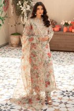 VANIYA 3PC Wedding Floral Design Swiss Lawn Suit Summer 2026 with organza embroidered dupatta and tassels sarastore.pk