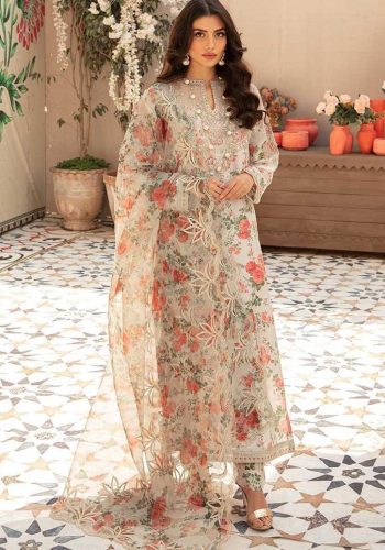 VANIYA 3PC Wedding Floral Design Swiss Lawn Suit Summer 2026 with organza embroidered dupatta and tassels sarastore.pk