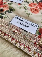 VANIYA 3PC Wedding Floral Design Swiss Lawn Suit Summer 2026 with organza embroidered dupatta and tassels sarastore.pk