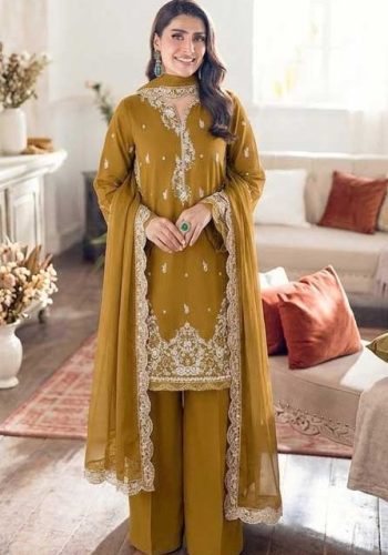 Azure Mustard Airjet Lawn 9070 Code SS-AZU-BCED-9040 embroidered suit with Bamber embroidery dupatta sarastore.pk