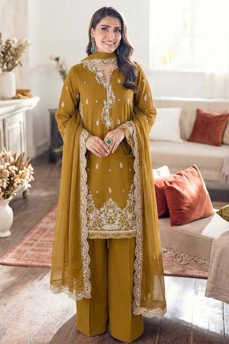 Azure Mustard Airjet Lawn 9070 Code SS-AZU-BCED-9040 embroidered suit with Bamber embroidery dupatta sarastore.pk