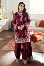 Azure Meroon Airjet Lawn 9070 Code SS-AZU-BCED-9041 embroidered suit with Bamber embroidery dupatta sarastore.pk