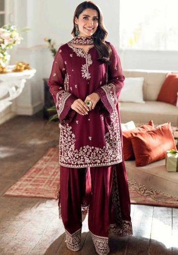Azure Meroon Airjet Lawn 9070 Code SS-AZU-BCED-9041 embroidered suit with Bamber embroidery dupatta sarastore.pk