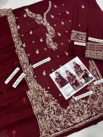 Azure Meroon Airjet Lawn 9070 Code SS-AZU-BCED-9041 embroidered suit with Bamber embroidery dupatta sarastore.pk