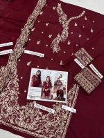 Azure Meroon Airjet Lawn 9070 Code SS-AZU-BCED-9041 embroidered suit with Bamber embroidery dupatta sarastore.pk