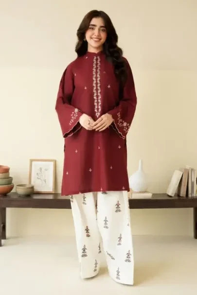 Batik 2 Piece Lawn - Premium Embroidered Summer Lawn Collection 2026-03 Batik Meroon Lawn Suit SS-BT-2PC-9048 Embroidered Lawn Collection 2026 Price in Pakistan
