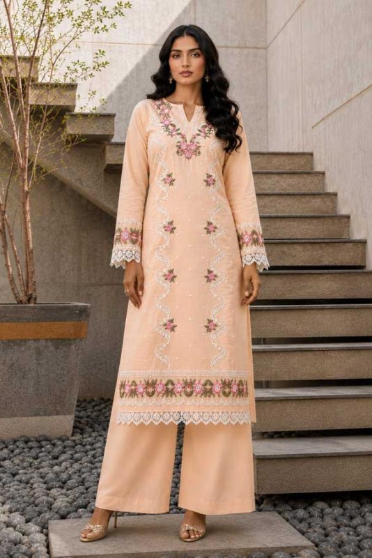 Maria.B Peach Embroidered 2 Piece Lawn Suit Code SS-MB-2PC-9042 premium lawn dress at sarastore.pk