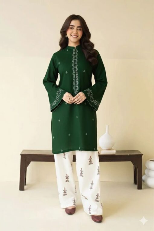 Batik Bottle Green White Embroidered Lawn 2 Piece Suit SS-BT-2PC-9045 Premium Lawn 2026 Collection Pakistan
