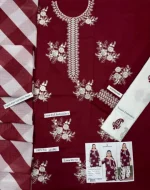 Zara Shahjahan Lawn Suit SS-ZS3PC-9055 Red White Embroidered Lawn 3 Piece Suit Price in Pakistan