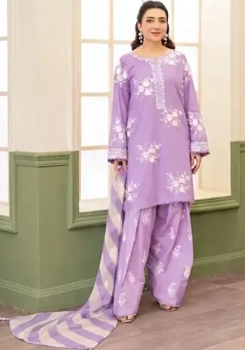 Zara Shahjahan Light Purple Lawn Suit SS-ZS3PC-9056 Heavy Embroidered Lawn 3 Piece Suit Price in Pakistan