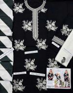 Premium black Airjet Dhanak embroidered suit with white trouser and black white digital wool shawl Winter Collection 2026-27