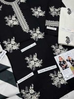 Premium black Airjet Dhanak embroidered suit with white trouser and black white digital wool shawl Winter Collection 2026-27