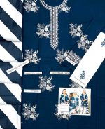 Blue Premium Airjet Dhanak embroidered suit with white trouser and black white digital wool shawl Winter Collection 2026-27