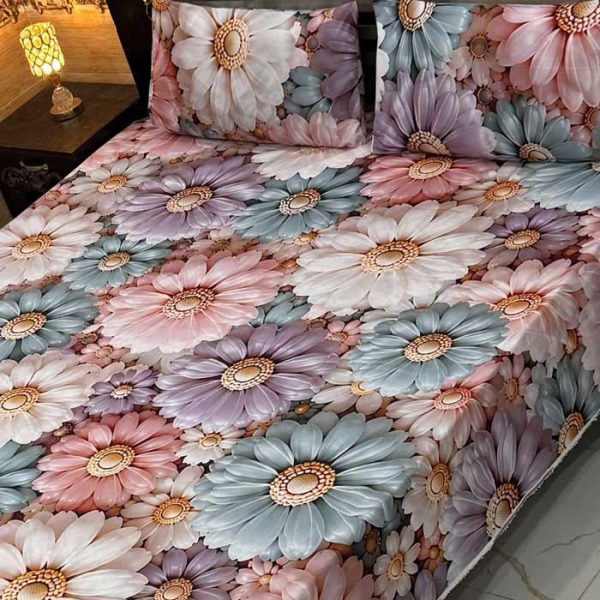 pastel-daisy-9d-digital-printed-bedsheets-micro-cotton-sarastore-pk
