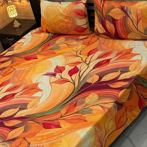 autumn-leaves-9d-digital-printed-bedsheets-micro-cotton-sarastore-pk