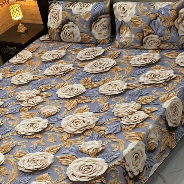slate-grey-rose-9d-digital-printed-bedsheets-micro-cotton-sarastore-pk