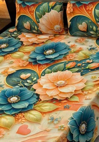 teal-peach-floral-9d-digital-printed-bedsheets-micro-cotton-sarastore-pk