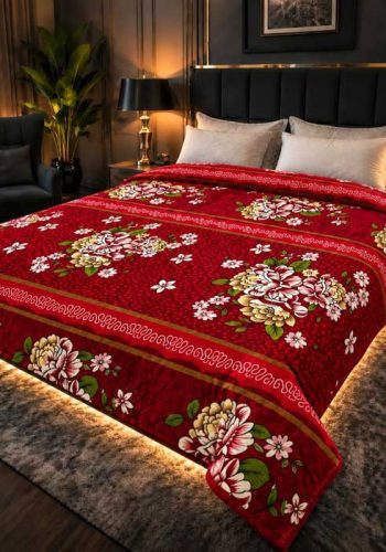 red-floral-panel-double-bed-ac-blanket-soft-flees-sarastore-pk