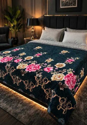emerald-green-floral-double-bed-ac-blanket-soft-flees-sarastore-pk