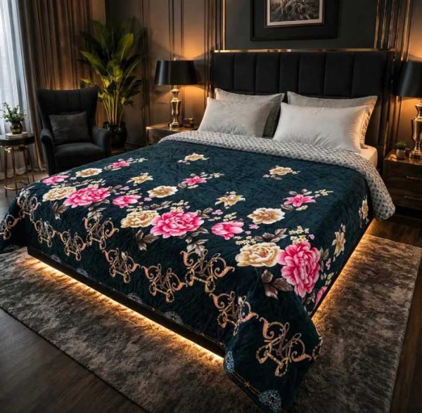 emerald-green-floral-double-bed-ac-blanket-soft-flees-sarastore-pk
