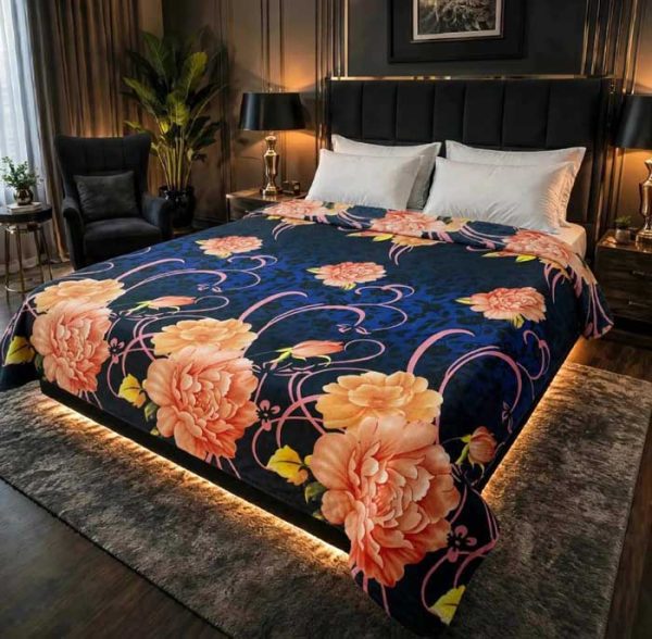 navy-blue-floral-double-bed-ac-blanket-soft-flees-sarastore-pk
